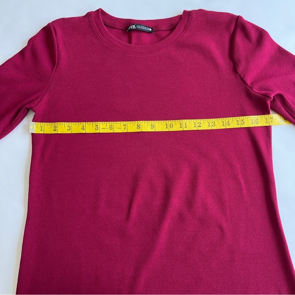 Zara Long Sleeves Ribbed Midi Dress Maroon Red Stretch Womens S - Picture 6 of 8